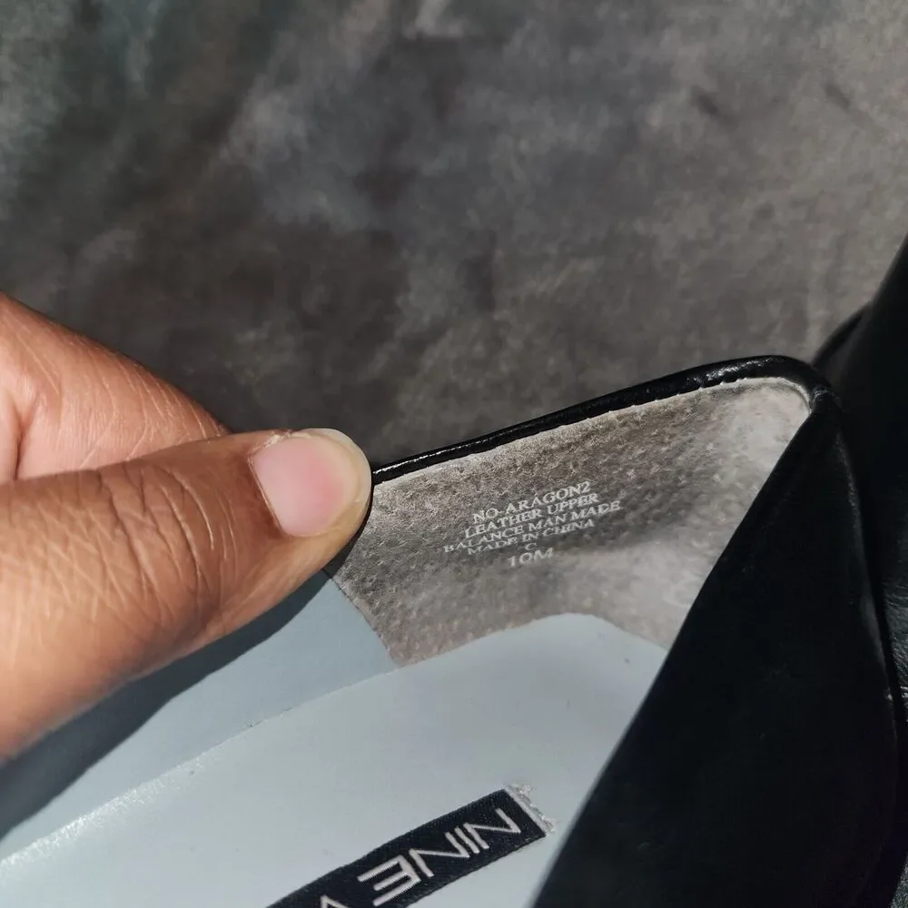 Y2K Nine West No-Aragon2 Leather Black Womens 10M Chunky Block Heel Square Toe - Picture 9 of 9